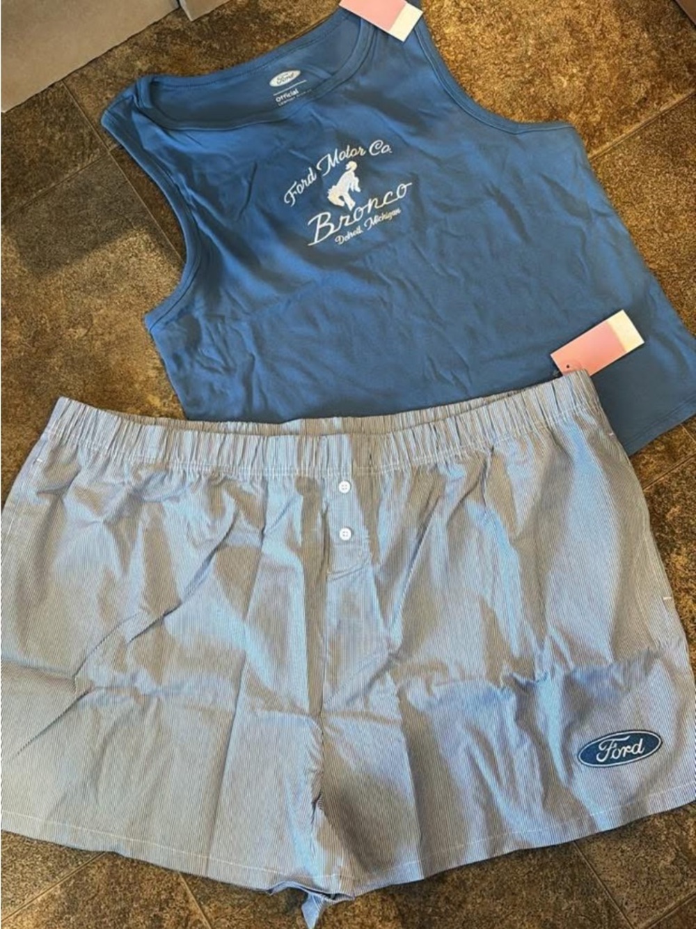Ford Blue Bronco Tank with Light Blue Striped Ford Boxers